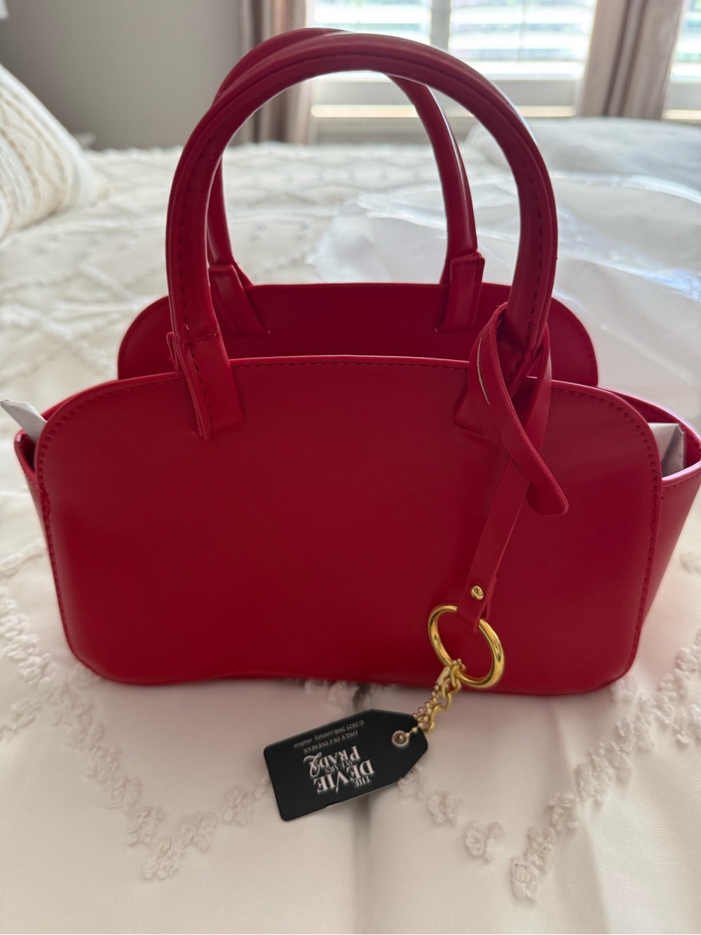 Dkny Red Mini Satchel with Gold Ring Charm